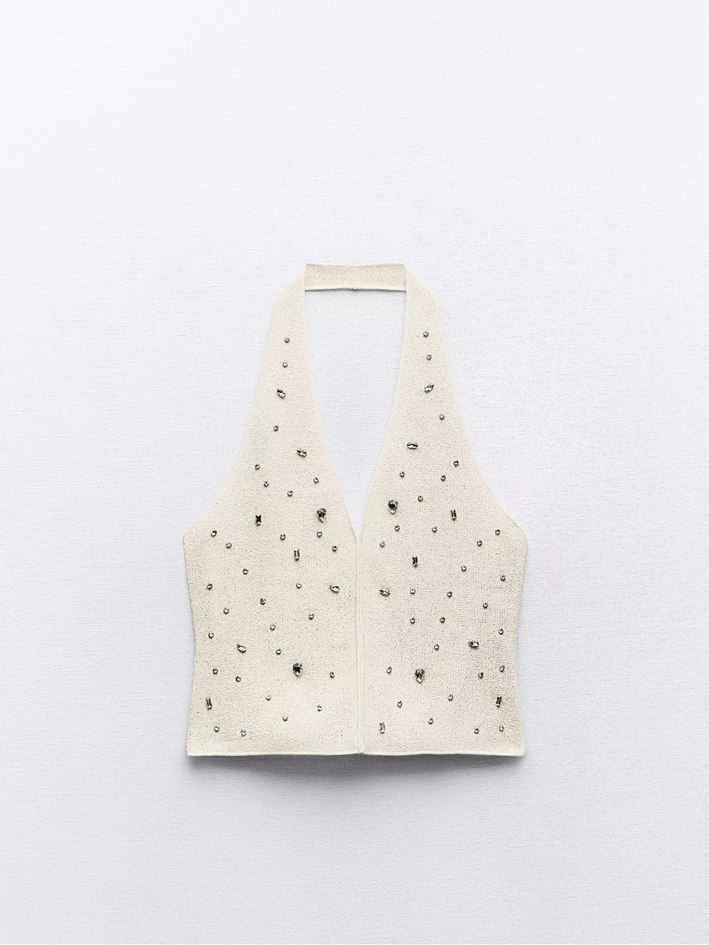 Zara Cream Halter Tank with Jewel Embellishments